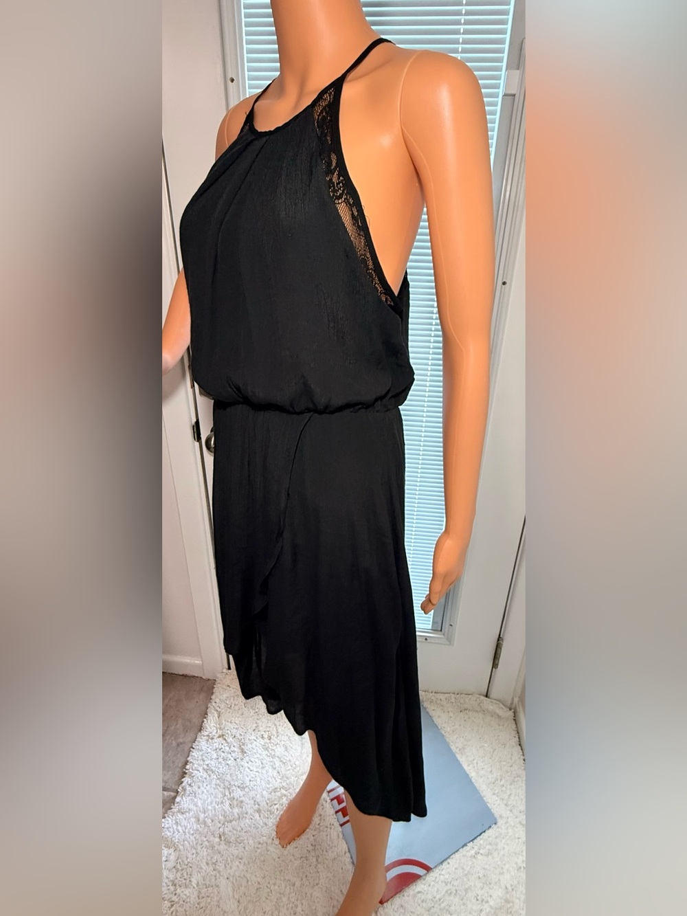 Hi-Low Black Sleeveless Blouson Midi Dress - Elegant Everyday